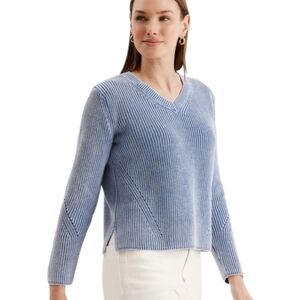 Tyler Boe Cotton Mineral Wash V-Neck Sweater Blue Size Small